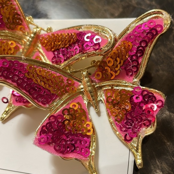 Handmade Colorful Sequin Gold  Butterfly Earrings - Picture 10 of 17